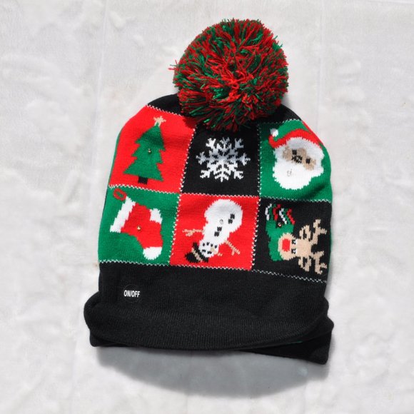 Christmas Hat Knitted Woolen with LED lights Colorful Glow Hat One Size - Picture 3 of 4
